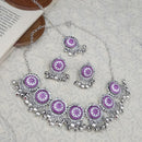 Kriaa Oxidised Plated Purple Meenakari Necklace Set With Maang Tikka - 1115346C