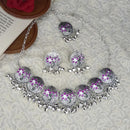 Kriaa Oxidised Plated Purple Meenakari Necklace Set With Maang Tikka - 1115347C