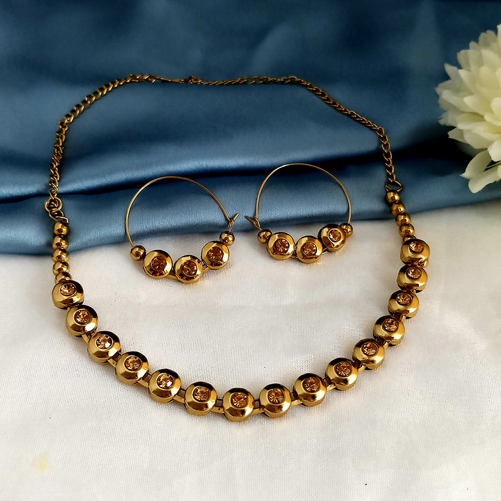 Kriaa Brown Gold Plated Austrian Stone Necklace Set