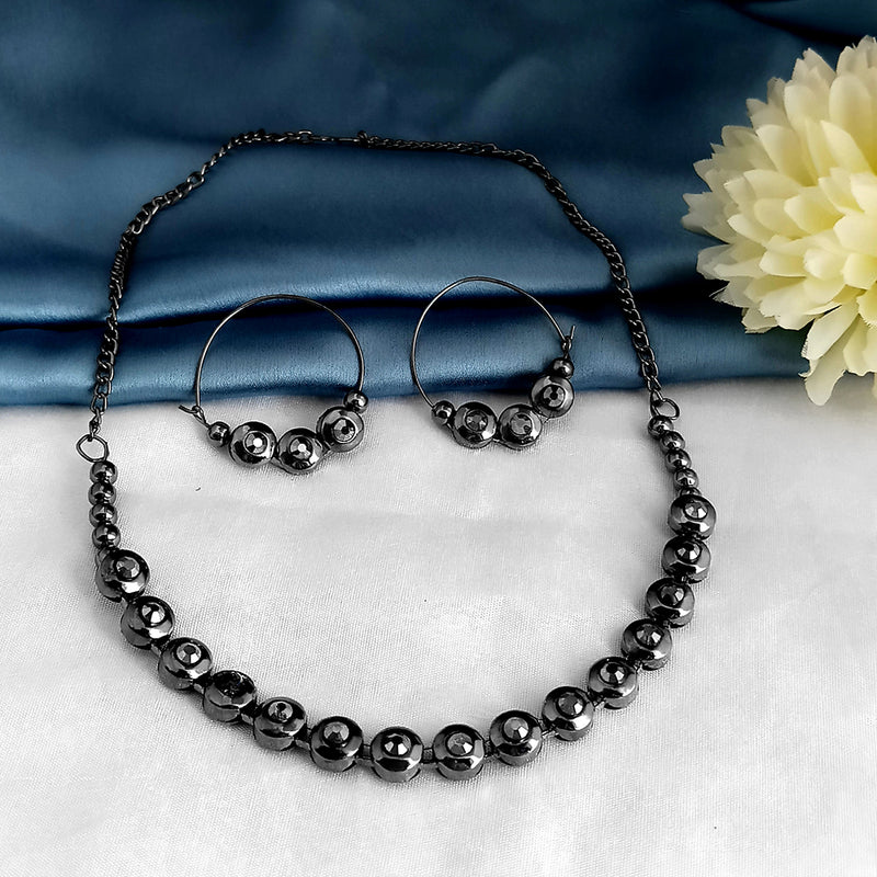 Kriaa Black Plated Marcasite Necklace Set