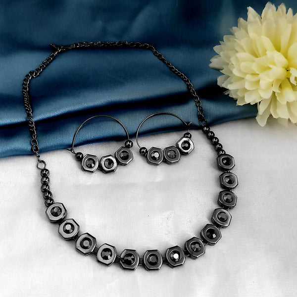 Kriaa Black Plated Marcasite Necklace Set