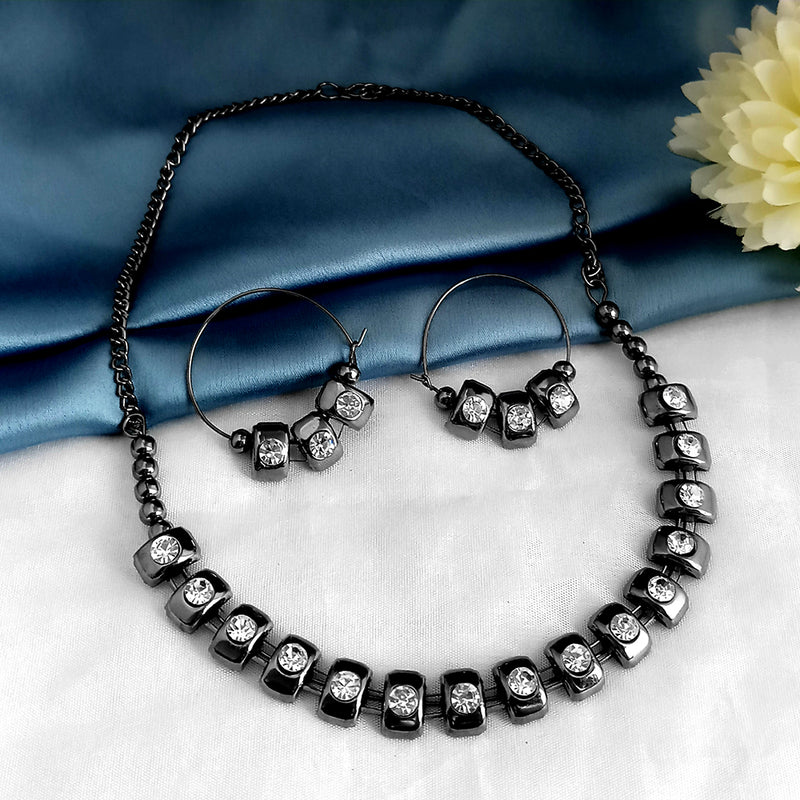 Kriaa Black Plated Marcasite Necklace Set