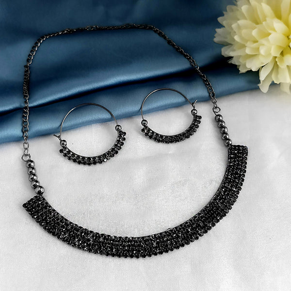 Kriaa Black Plated Marcasite Necklace Set