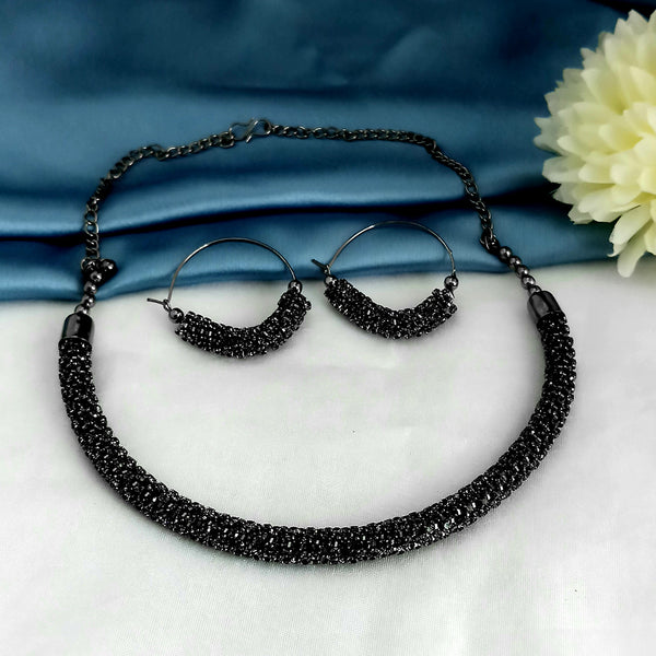 Kriaa Black Plated Marcasite Necklace Set