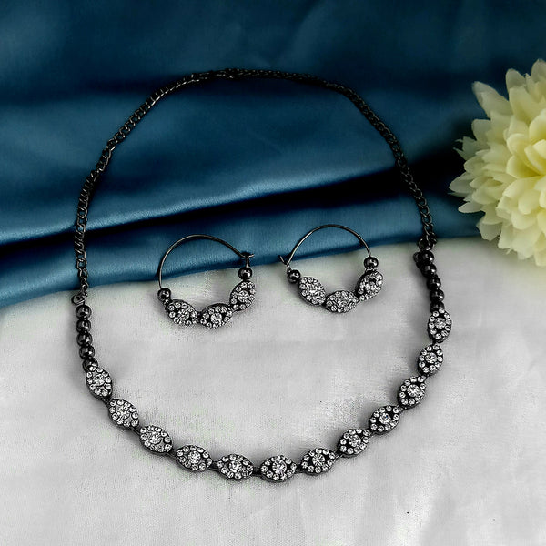 Kriaa Black Plated Marcasite Necklace Set