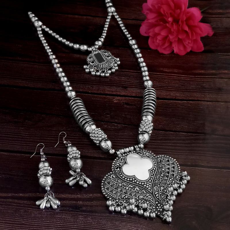 Jeweljunk Navratri Special Oxidised Plated Two Layer Necklace Set