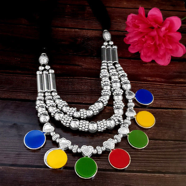 Jeweljunk Navratri Special Oxidised Plated Multicolour Three Necklace