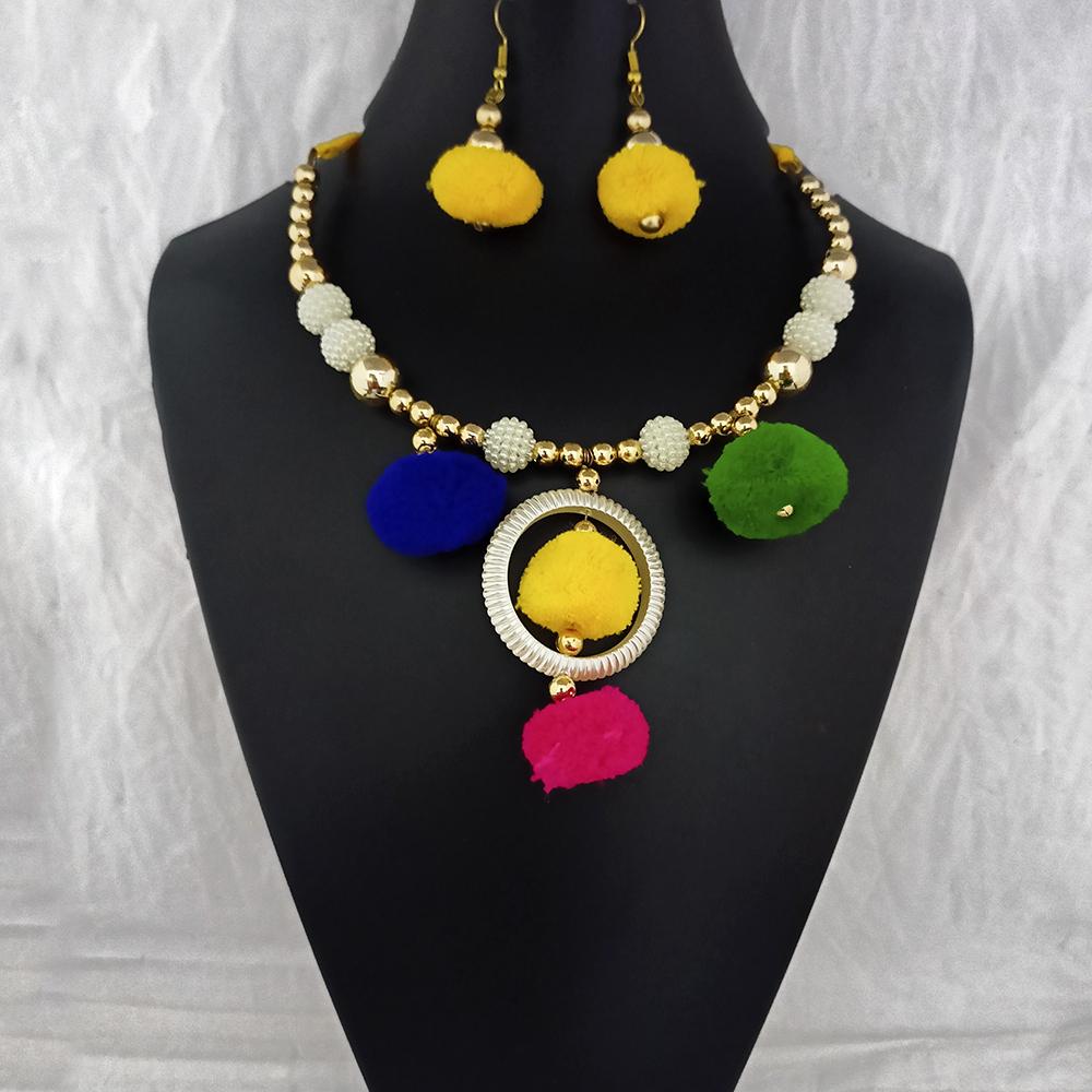 Jeweljunk Gold Plated Multicolor Pom Pom Necklace Set  - 1115671