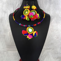 Jeweljunk Gold Plated Multicolor Pom Pom Necklace Set  - 1115669