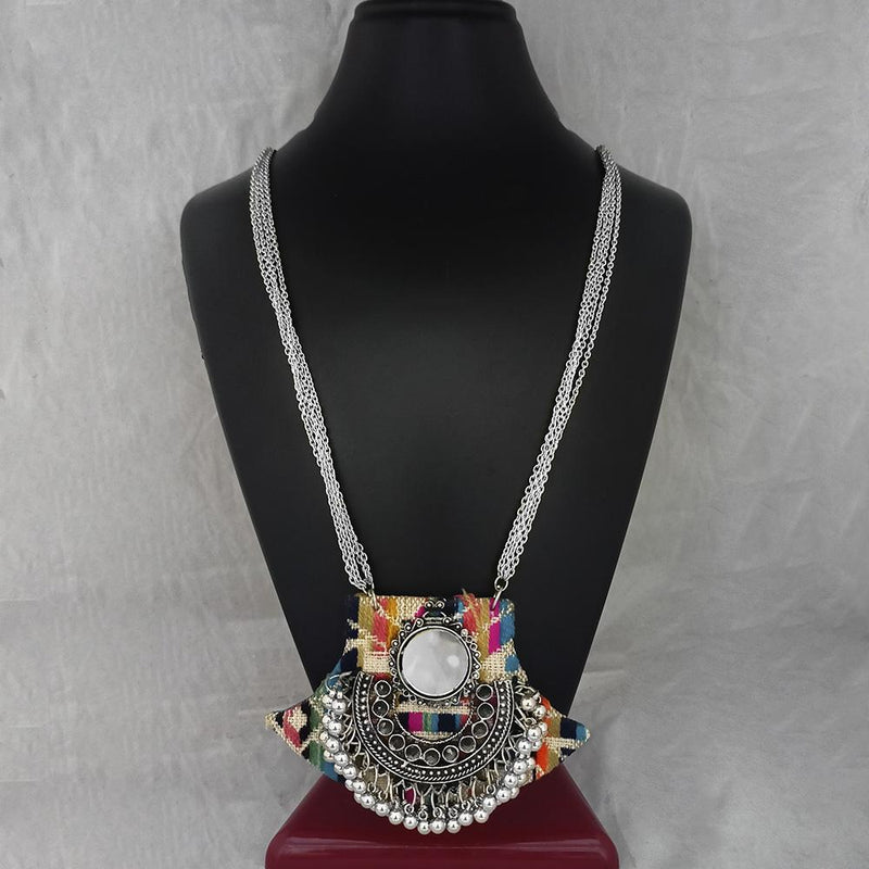 Jeweljunk Antique Plated Mirror And Fabric Fashion Necklace  - 1115675A