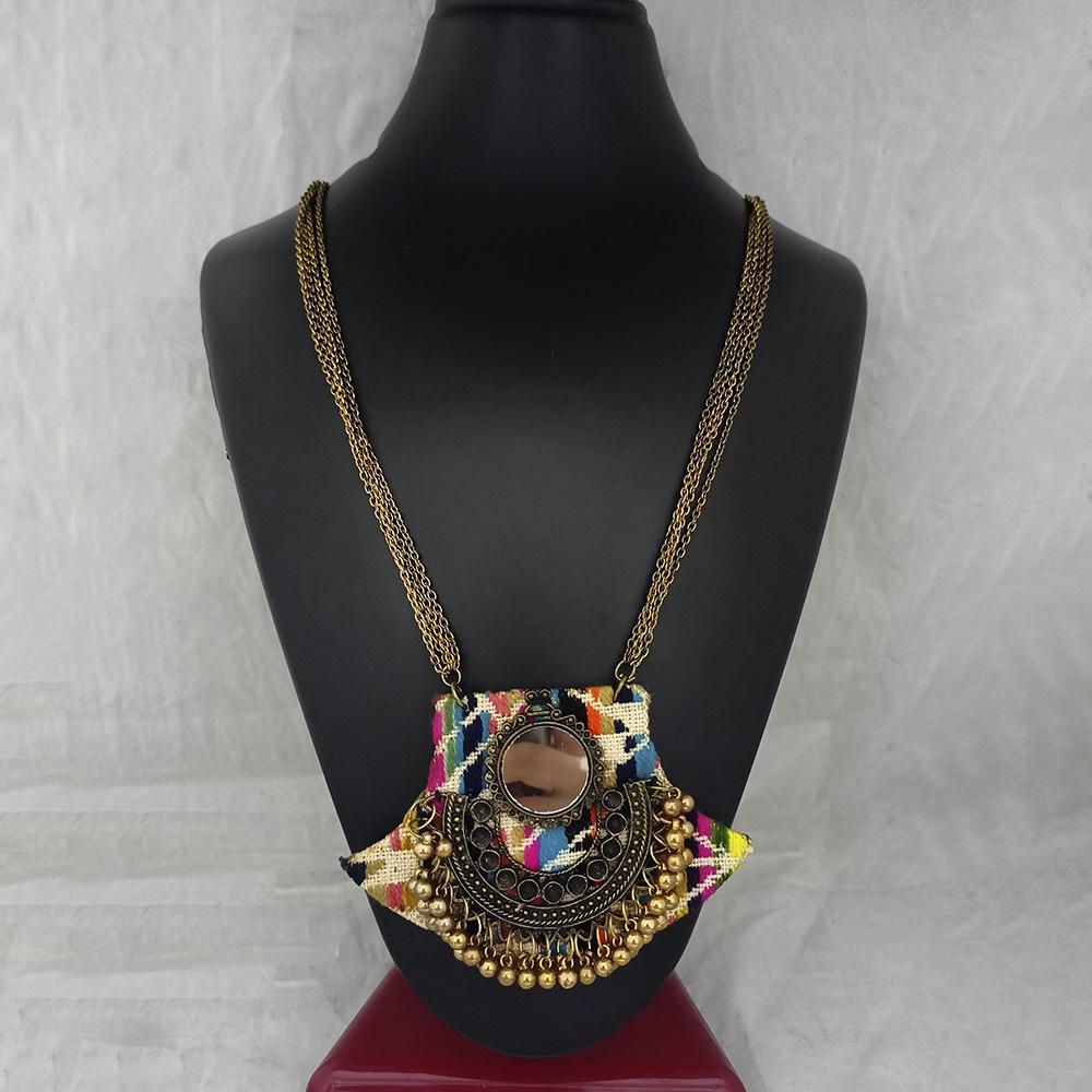 Jeweljunk Antique Plated Mirror And Fabric Fashion Necklace  - 1115675A