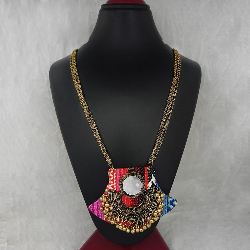 Jeweljunk Antique Plated Mirror And Fabric Fashion Necklace  - 1115675A