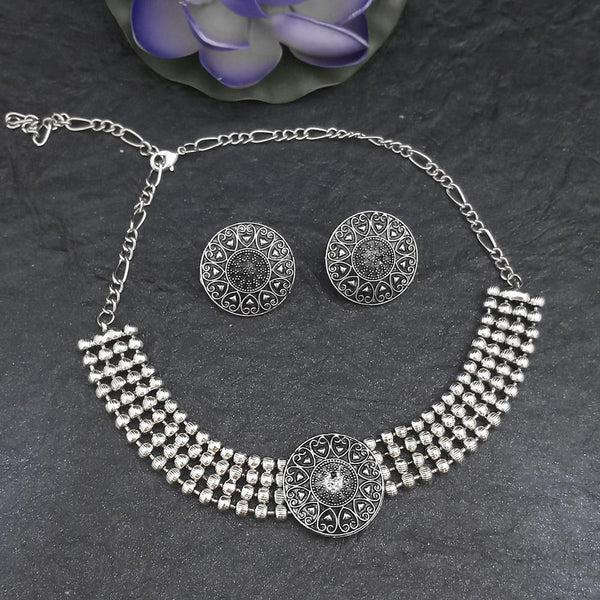 Jinu Arts Oxidised Plated Choker Necklace Set - 1115902