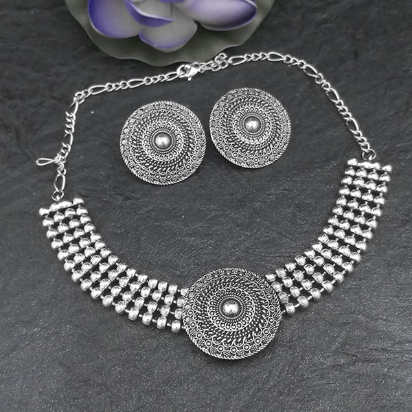 Jinu Arts Oxidised Plated Choker Necklace Set - 1115904