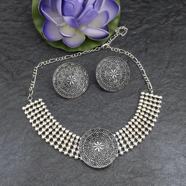 Jinu Arts Oxidised Plated Choker Necklace Set - 1115905