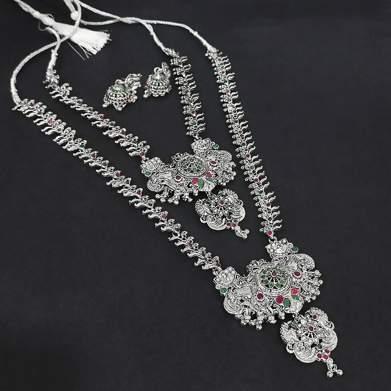 Kriaa Oxidised Plated Green & Pink Double Necklace Set - 1116008