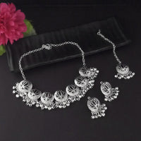 Kriaa Oxidised Plated Black Meenakari Necklace Set With Maang Tikka - 1116015B