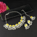 Kriaa Oxidised Plated Yellow Meenakari Necklace Set With Maang Tikka - 1116015F