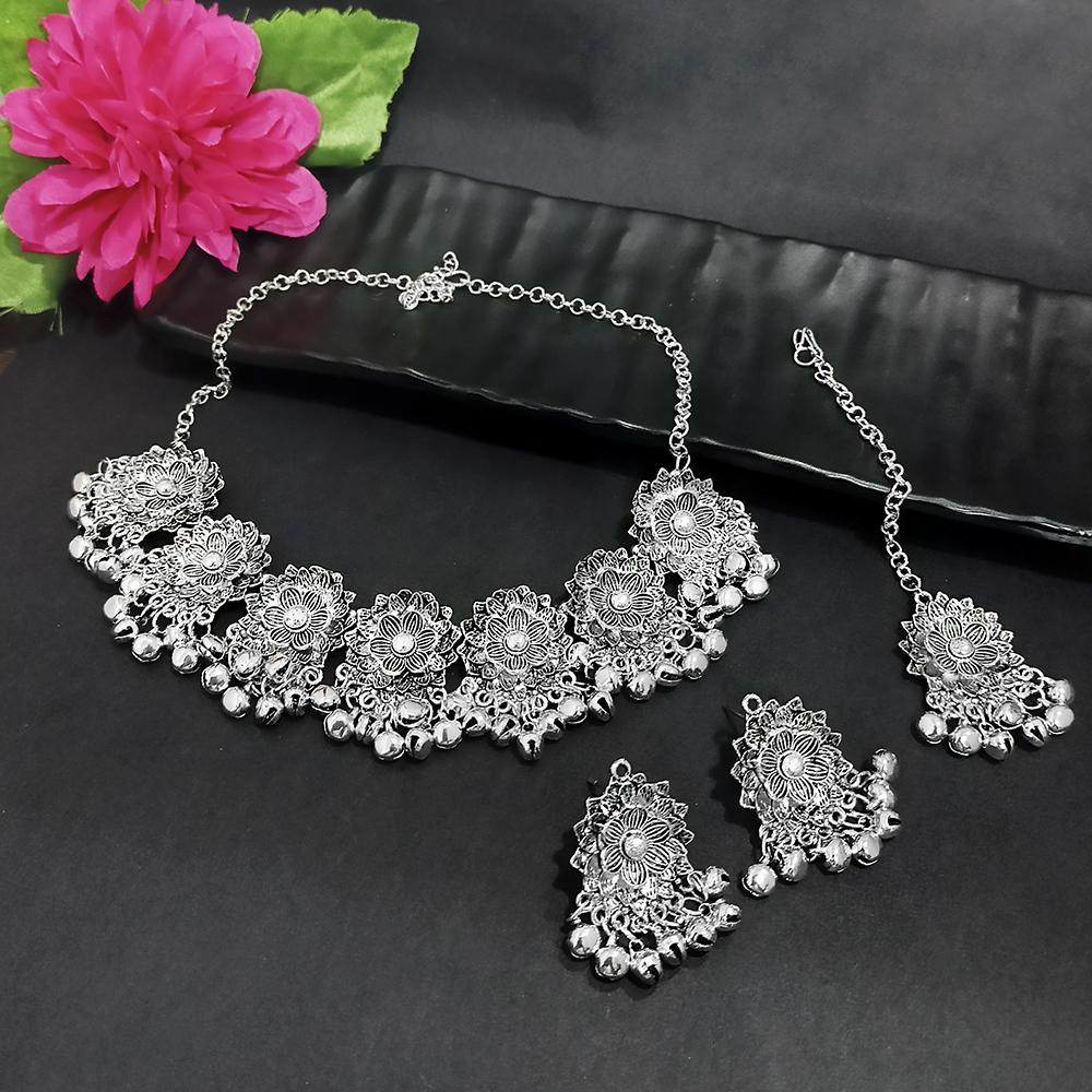 Kriaa Gold Plated Silver Meenakari Necklace Set With Maang Tikka - 1116017A