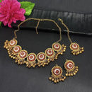 Kriaa Gold Plated Red Meenakari Necklace Set With Maang Tikka - 1116019A