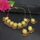 Kriaa Gold Plated Yellow Meenakari Necklace Set With Maang Tikka - 1116019B