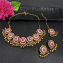 Kriaa Gold Plated Pink Meenakari Necklace Set With Maang Tikka - 1116019C