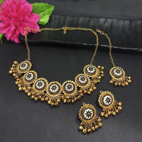Kriaa Gold Plated Black Meenakari Necklace Set With Maang Tikka - 1116019H