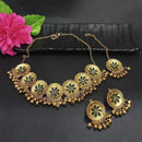 Kriaa Gold Plated Green Meenakari Necklace Set With Maang Tikka - 1116020D