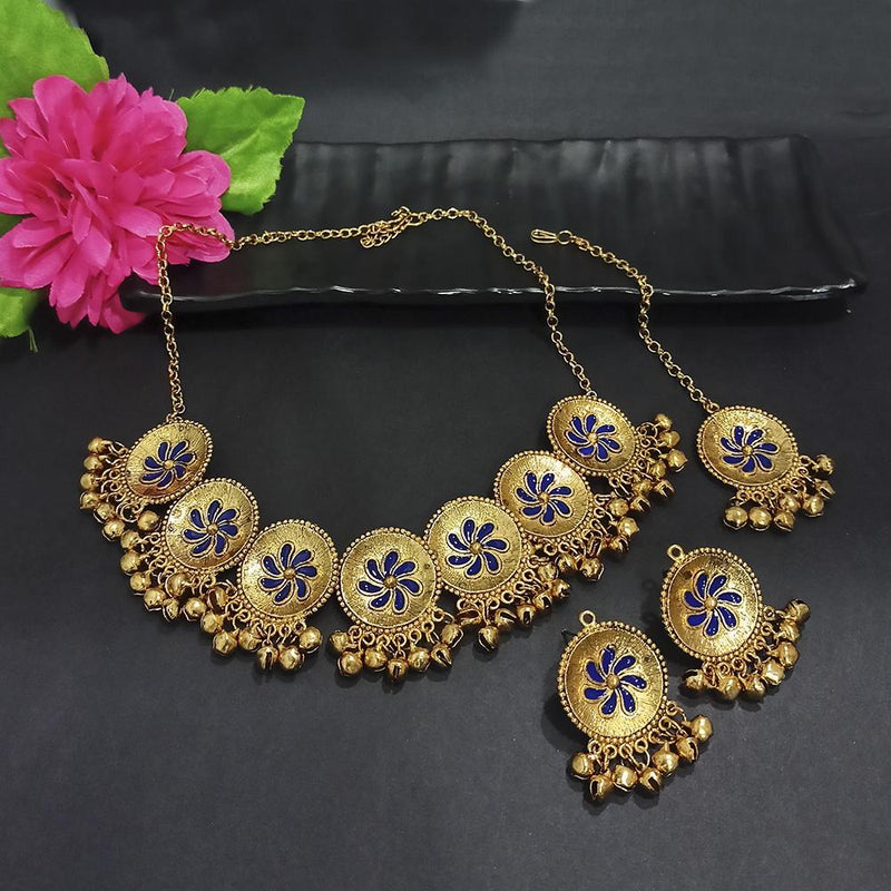 Peacock Blue Stone Necklace Set - South India Jewels
