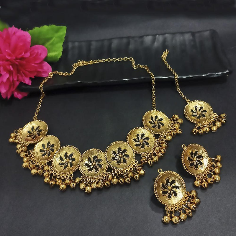 Kriaa Gold Plated Black Meenakari Necklace Set With Maang Tikka - 1116020H