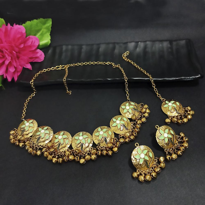 Kriaa Gold Plated Light Green Meenakari Necklace Set With Maang Tikka - 1116021F