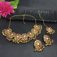 Kriaa Gold Plated Red Meenakari Necklace Set With Maang Tikka - 1116023A