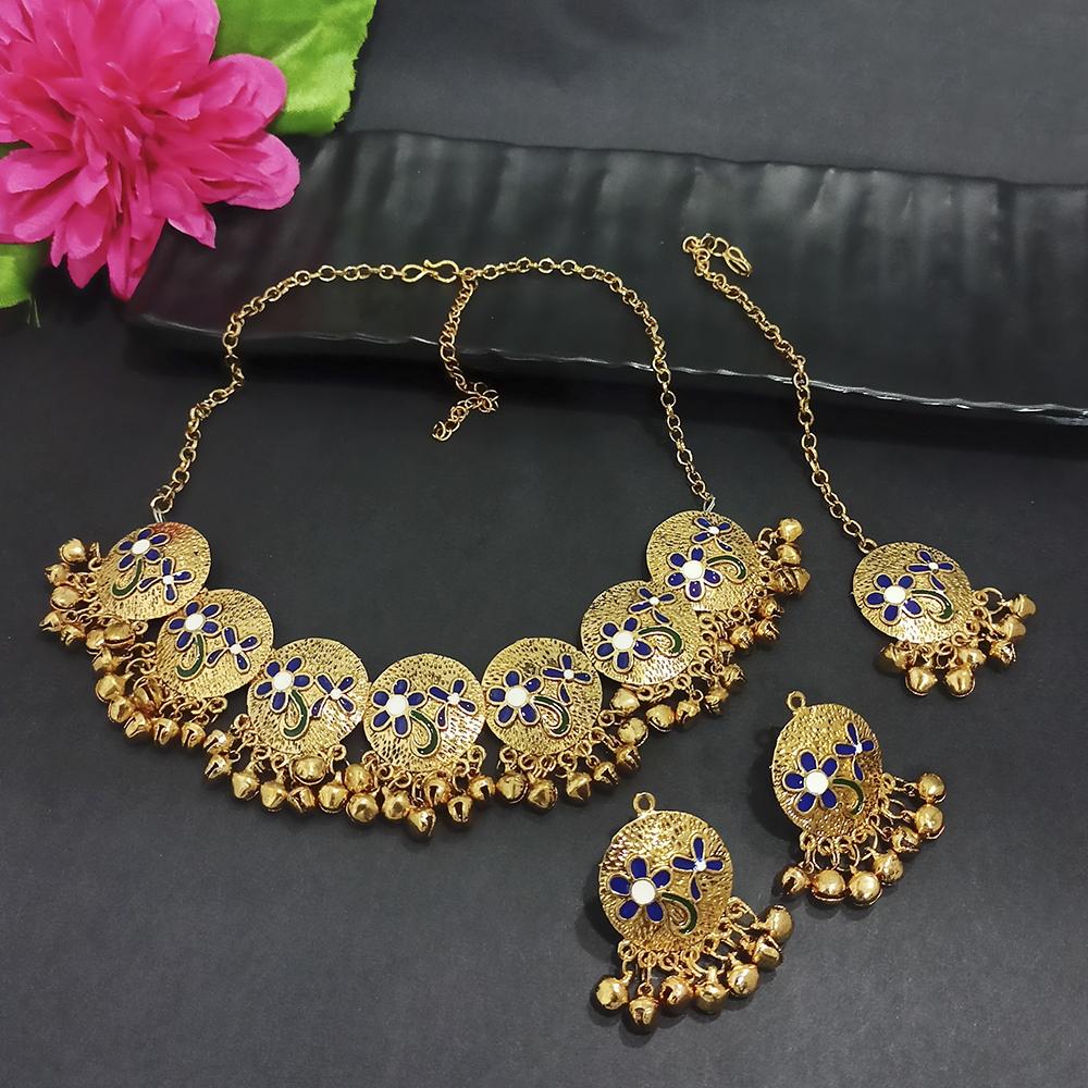 Kriaa Gold Plated Blue Meenakari Necklace Set With Maang Tikka - 1116024E