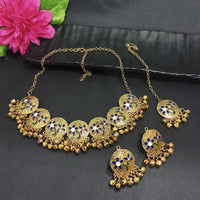 Kriaa Gold Plated Blue Meenakari Necklace Set With Maang Tikka - 1116024E