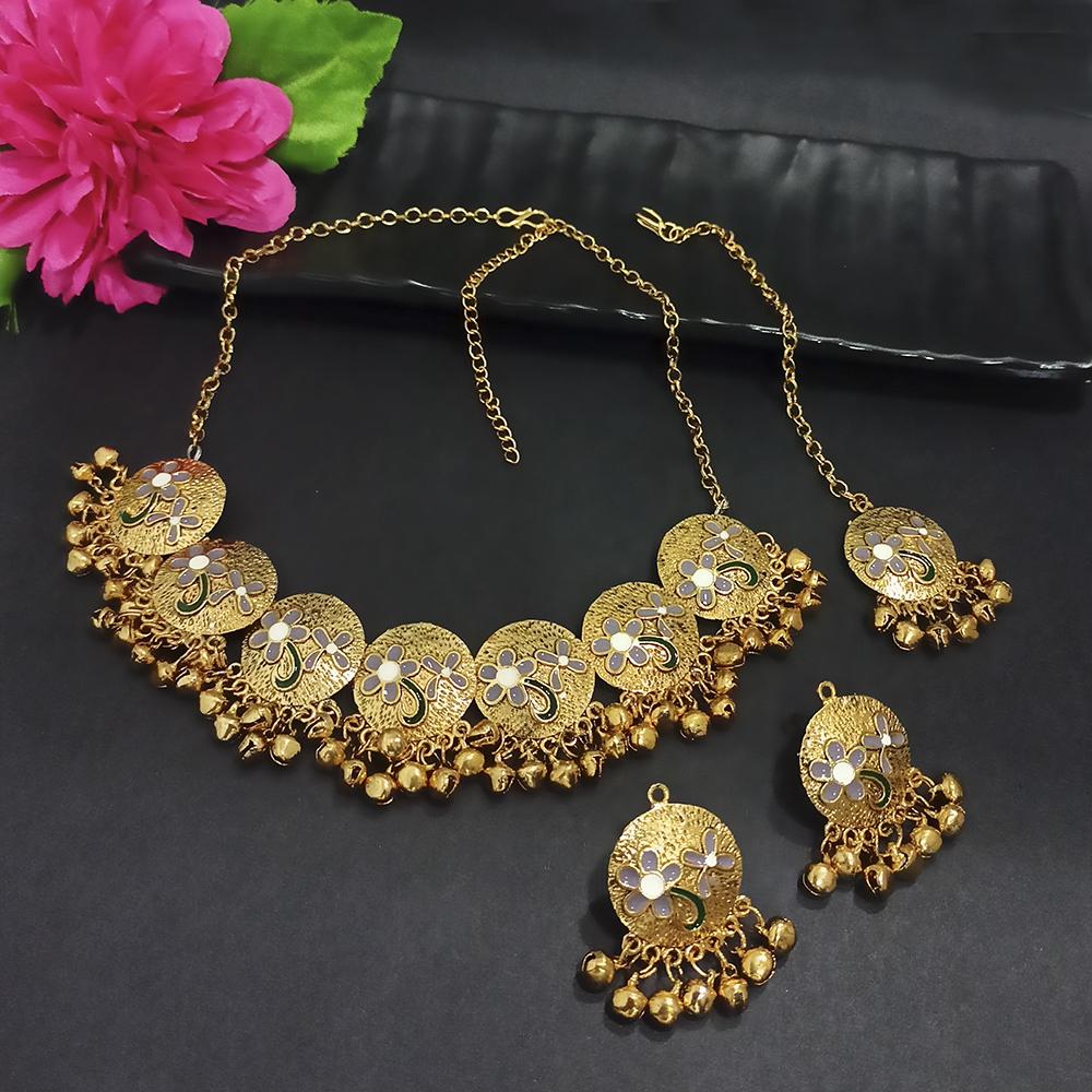 Kriaa Gold Plated Grey Meenakari Necklace Set With Maang Tikka - 1116024J
