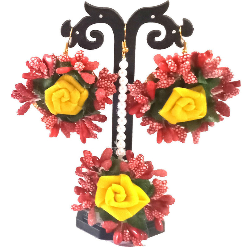 Kavyas Kreation Floral Earrings With Mangtikka