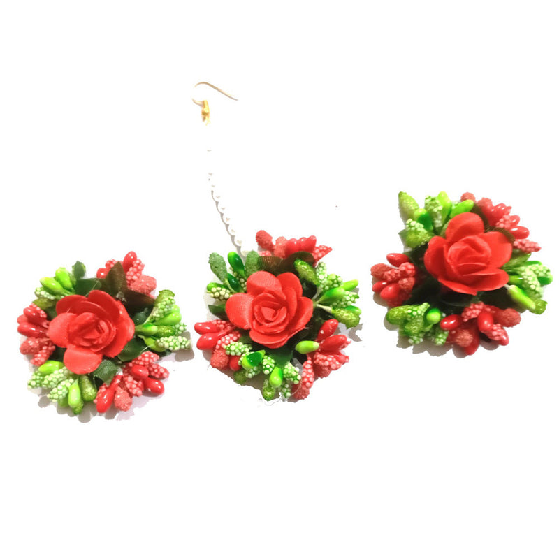 Kavyas Kreation Floral Earrings With Mangtikka