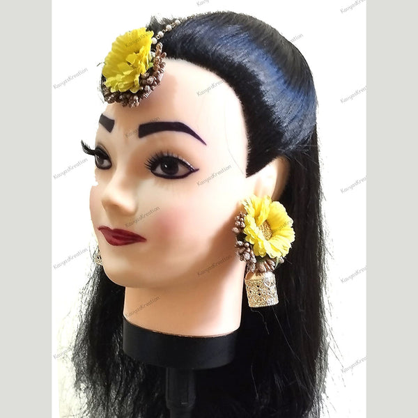 Kavya's Kreation Floral Design Earrings With Maangtikka