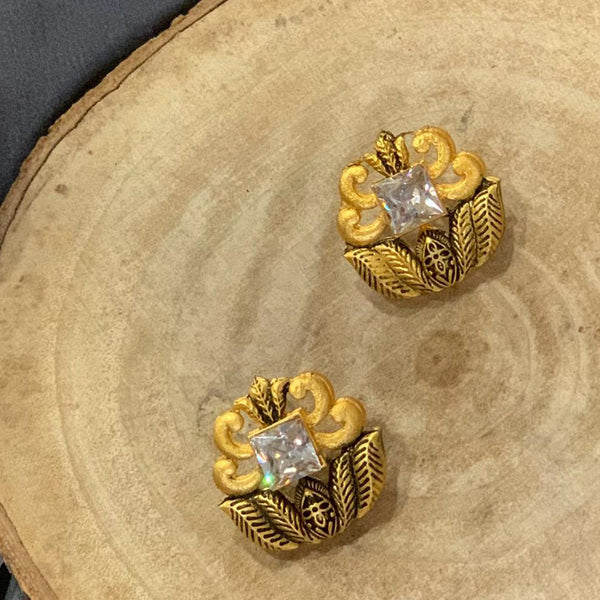 Deep Enterprises Gold Plated Crystal Stud Earrings