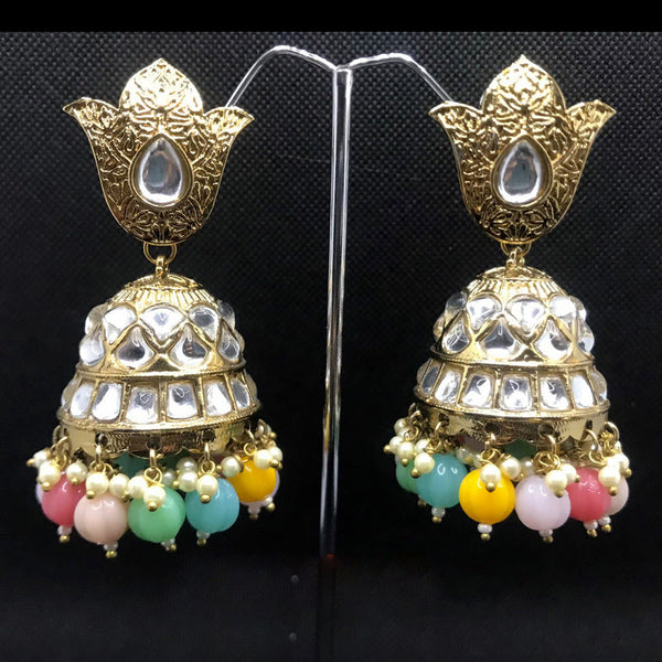 Deep Enterprises Gold Plated Kundan Jhumki Earrings (Assorted Colors}