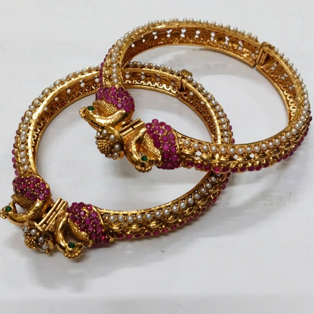 Niyansh Bangles Pota Stone Gold Plated Bangles Set - 11241006