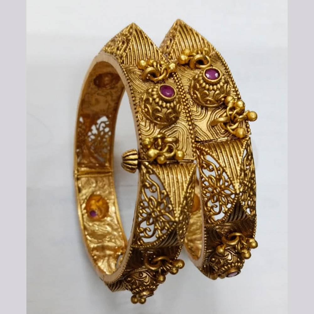 Niyansh Bangles Pota Stone Gold Plated Bangles Set - 11241011