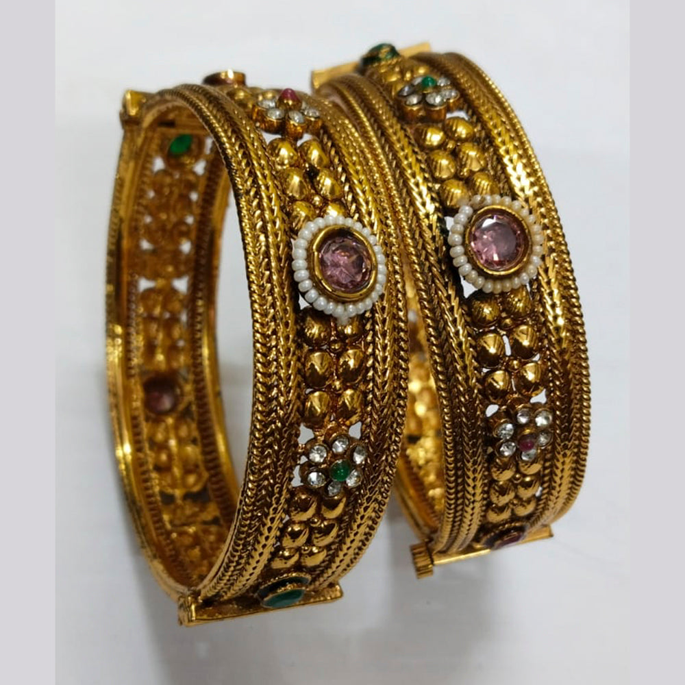 Niyansh Bangles Pota Stone Gold Plated Bangles Set - 11241012