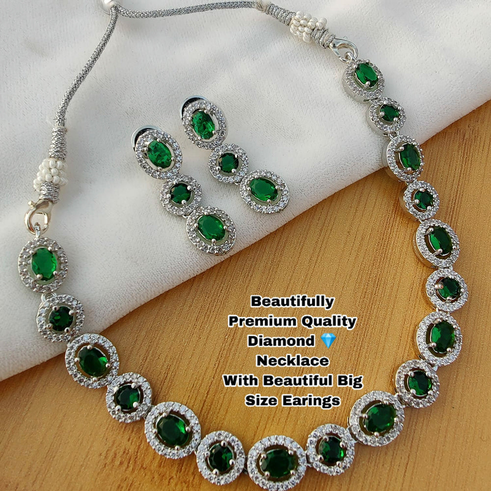 Everlasting Quality Jewels Silver Plated AD Stone Necklace Set