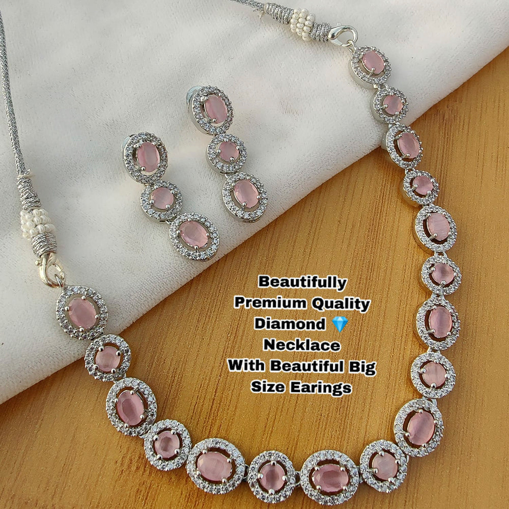 Everlasting Quality Jewels Silver Plated AD Stone Necklace Set