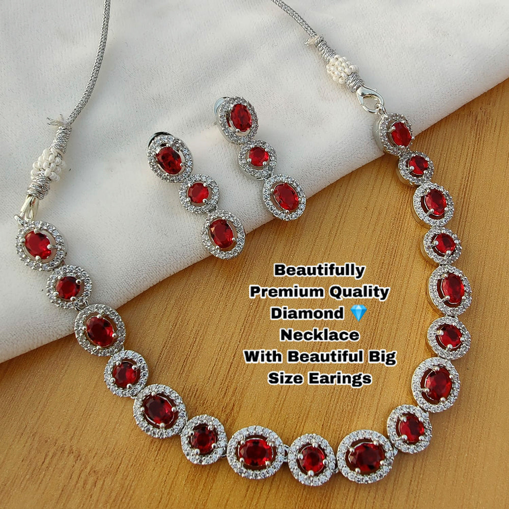 Everlasting Quality Jewels Silver Plated AD Stone Necklace Set