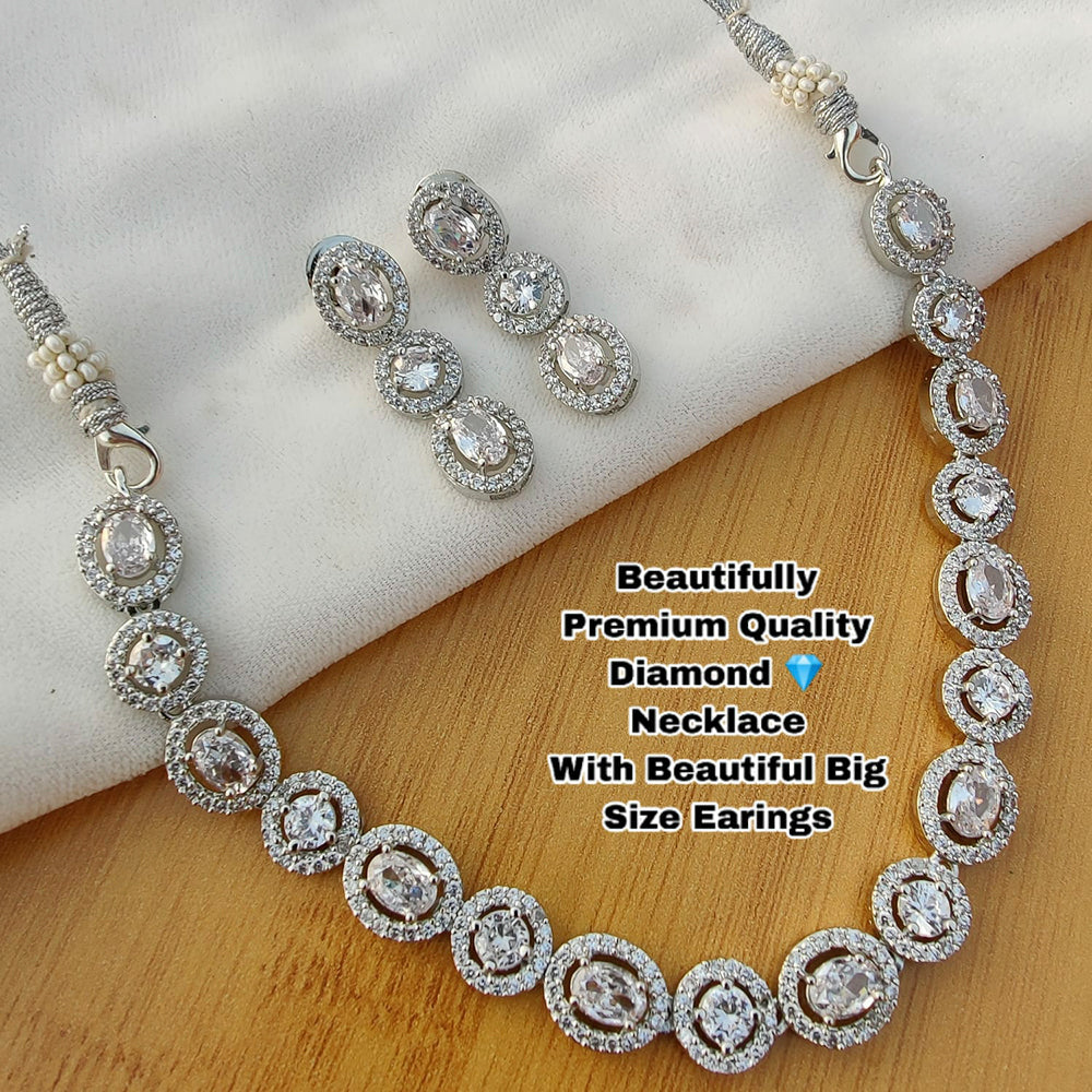 Everlasting Quality Jewels Silver Plated AD Stone Necklace Set