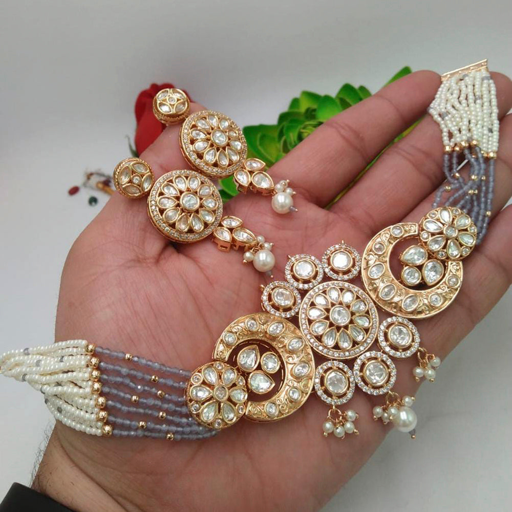 Everlasting Quality Jewels  Gold Plated Kundan Stone Choker Necklace Set