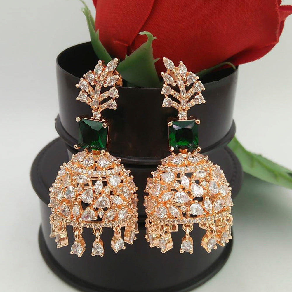 Everlasting Quality Jewels Rose Gold Plated AD Stone Jhumki Earrings