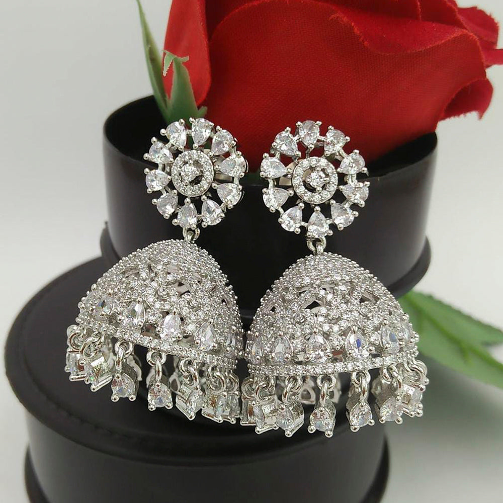 Everlasting Quality Jewels Silver Plated AD Stone Jhumki Earrings